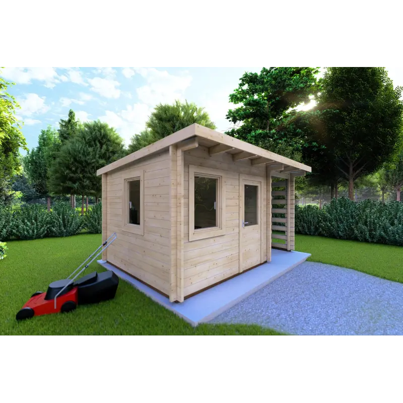Gartenhaus mit Holzlager LISA 3x3, 44mm, Frontansicht linke Seite