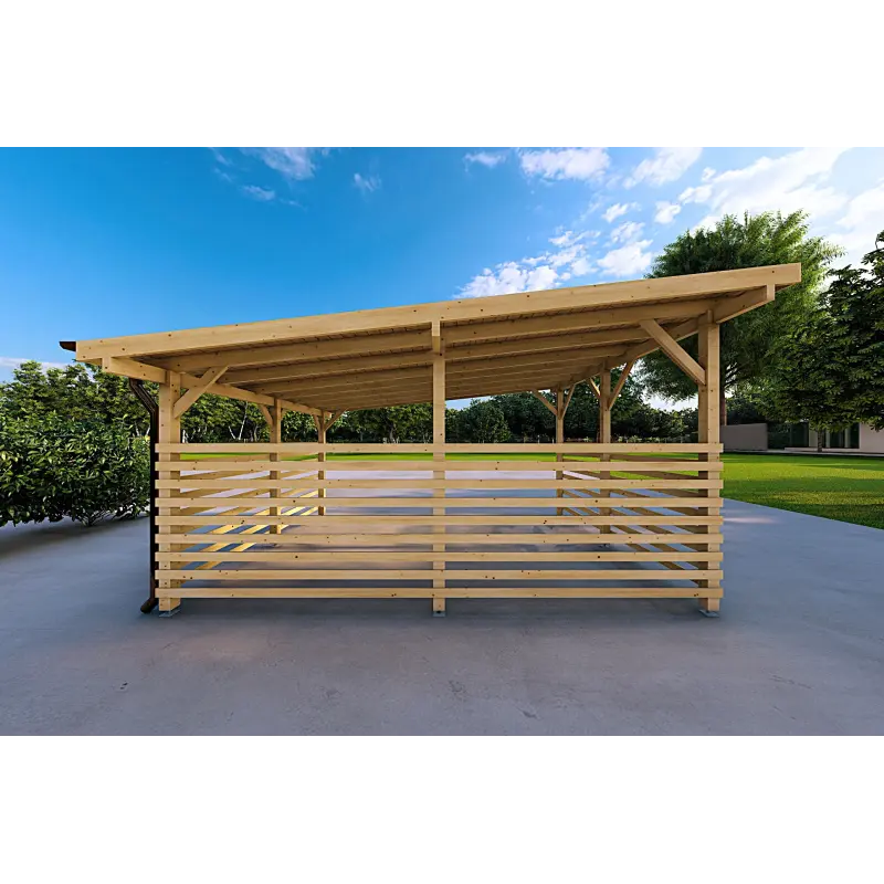 Holzüberdachung mit teilweiser Verkleidung 22 m², Rückansicht