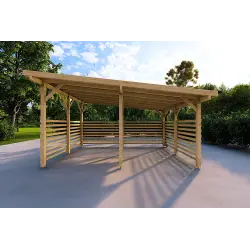 Holzüberdachung mit teilweiser Verkleidung 22 m², Frontansicht