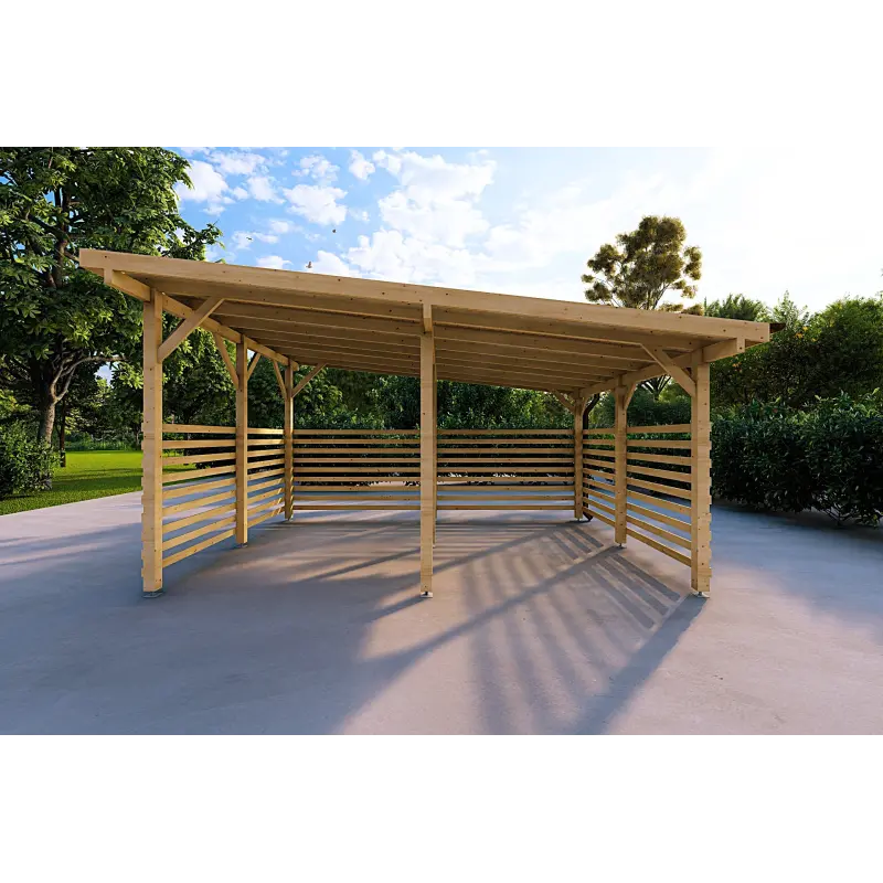 Holzüberdachung mit teilweiser Verkleidung 22 m², Frontansicht