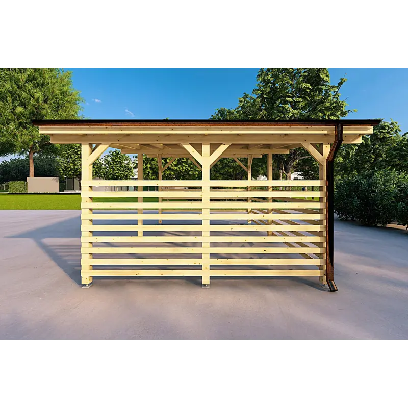 Holzüberdachung mit teilweiser Verkleidung 22 m², rechte Seite