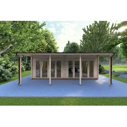 Gartenbüro mit Veranda DENISE 7x5.2, 44mm, Frontansicht