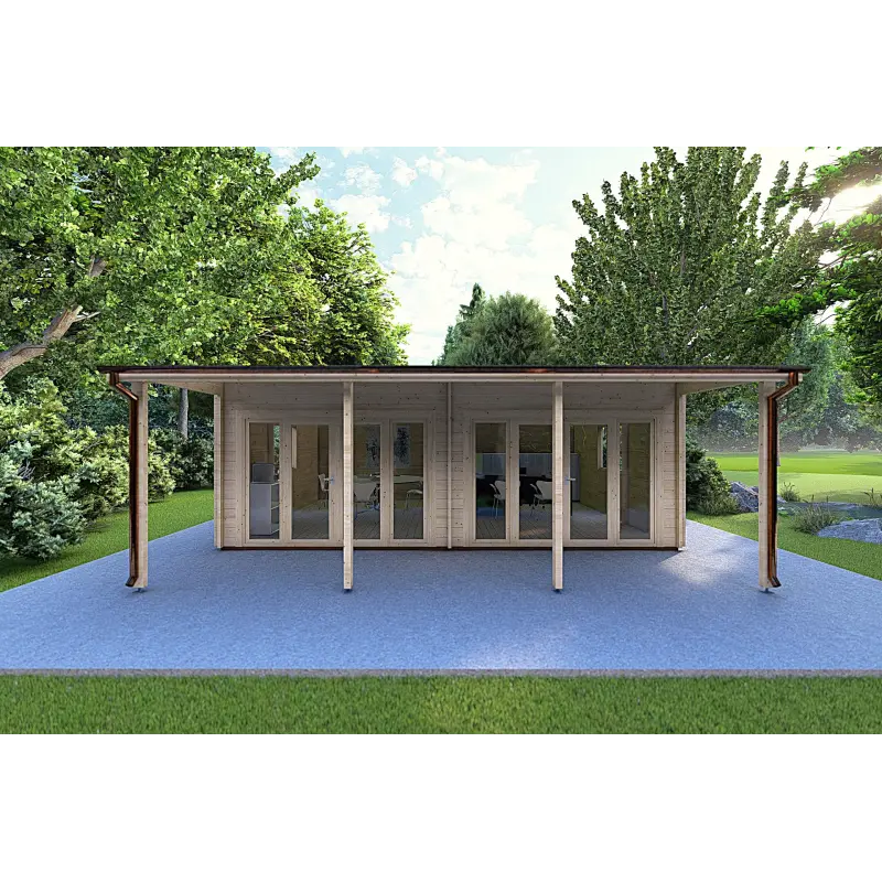 Gartenbüro mit Veranda DENISE 7x5.2, 44mm, Frontansicht