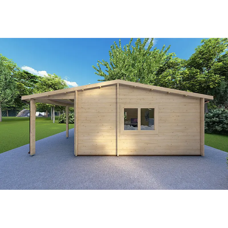 Gartenbüro mit Veranda DENISE 7x5.2, 44mm, rechte Seite