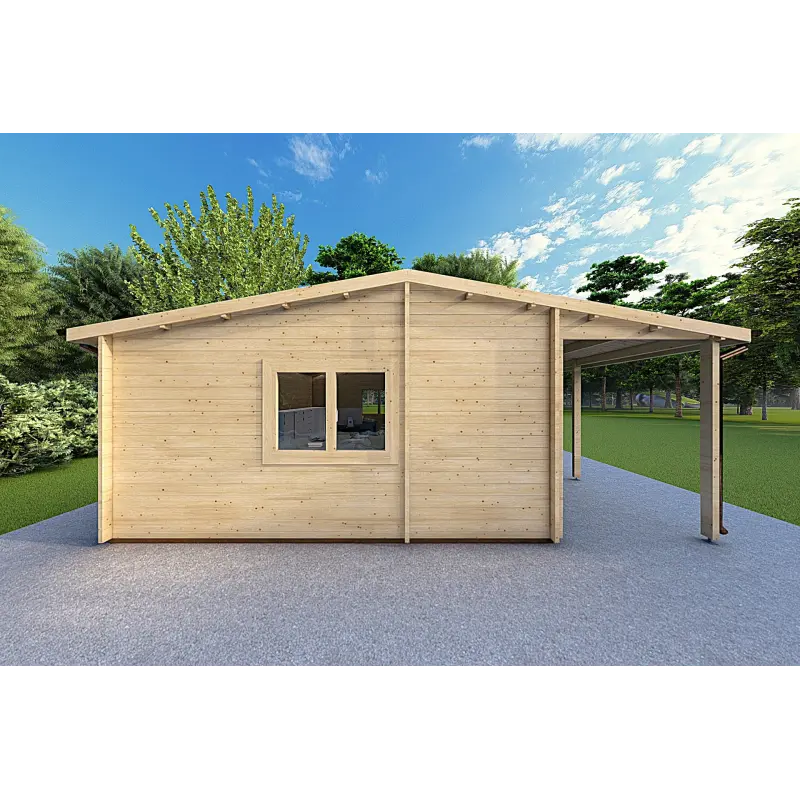 Gartenbüro mit Veranda DENISE 7x5.2, 44mm, linke Seite