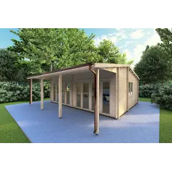 Gartenbüro mit Veranda DENISE 7x5.2, 44mm, Frontansicht rechte Seite