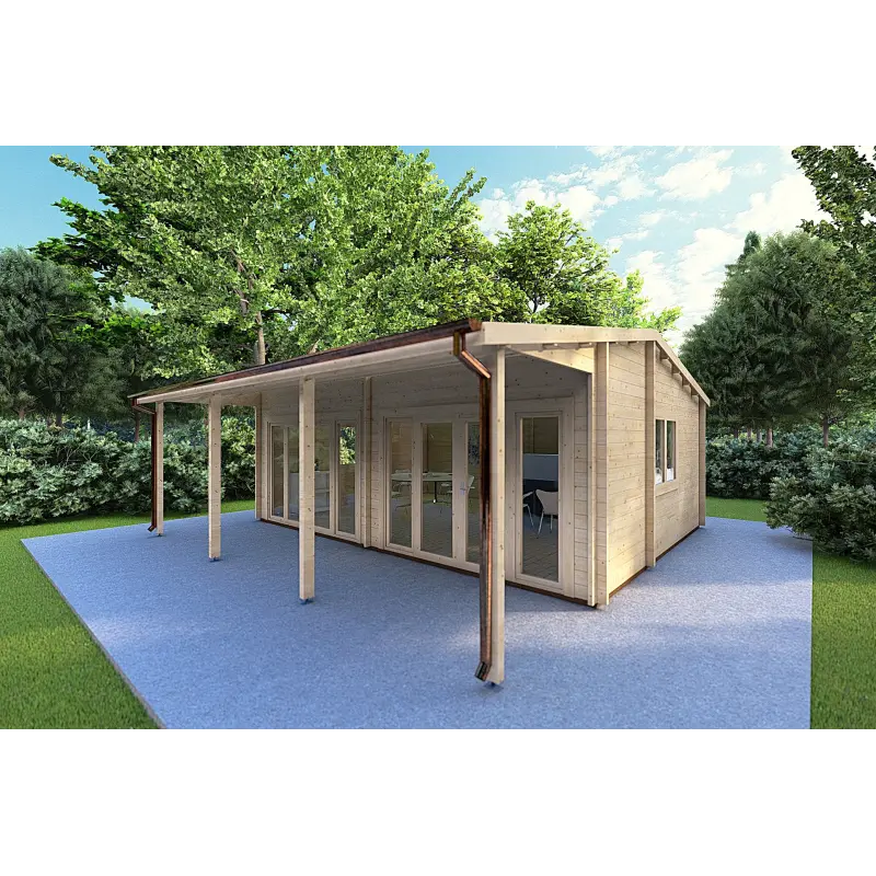 Gartenbüro mit Veranda DENISE 7x5.2, 44mm, Frontansicht rechte Seite