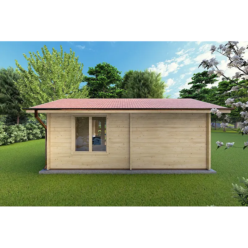 Gartenhaus mit Veranda und zwei Räumen SUSANNA 28 m², 44mm, linke Seite