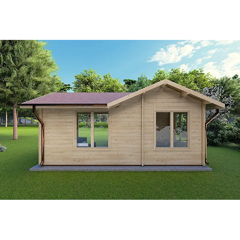 Gartenhaus mit Veranda und zwei Räumen SUSANNA 28 m², 44mm, Rückansicht