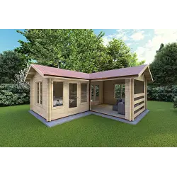 Gartenhaus mit Veranda und zwei Räumen SUSANNA 28 m², 44mm, Frontansicht rechte Seite