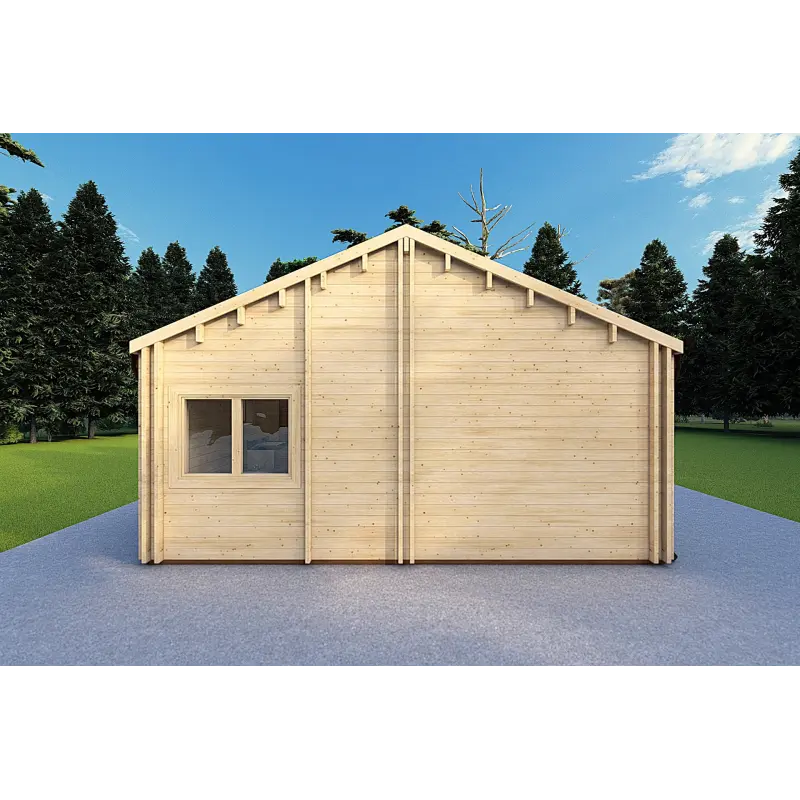 Winterfestes Holzhaus AGNESE auf einer Ebene 14x6, 44/100/44mm, linke Seite