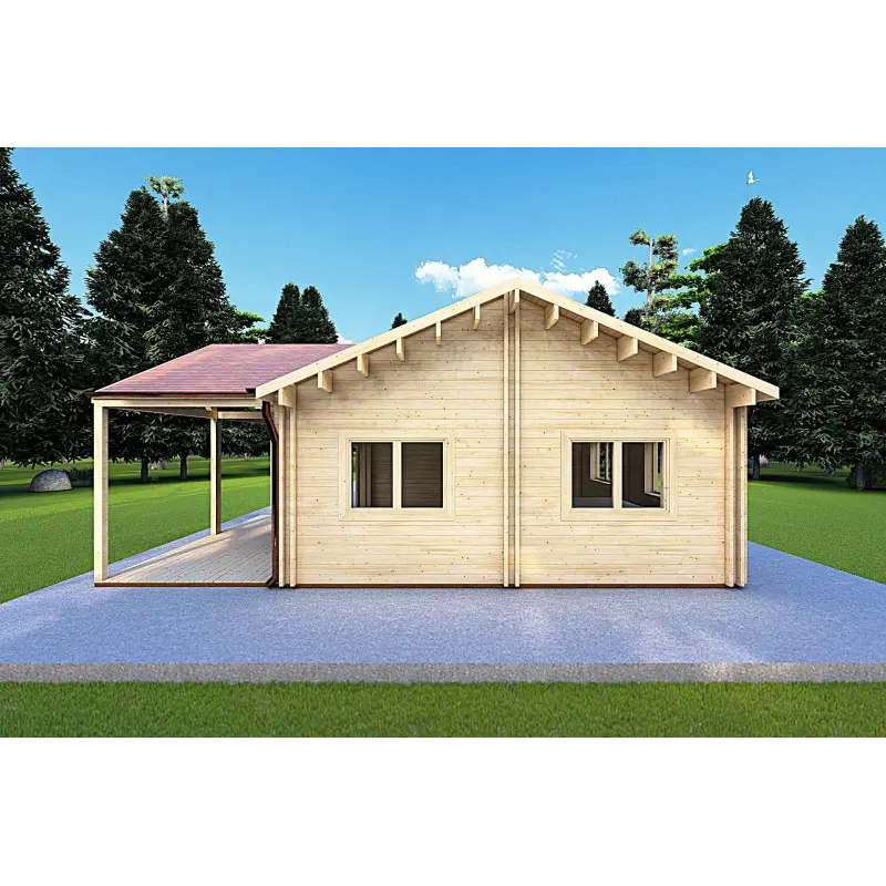 Winterfestes Holzhaus AGNESE auf einer Ebene 14x6, 44/100/44mm, rechte Seite