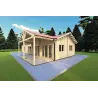 Winterfestes Holzhaus AGNESE auf einer Ebene 14x6, 44/100/44mm, Frontansicht rechte Seite