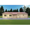 Winterfestes Holzhaus AGNESE auf einer Ebene 14x6, 44/100/44mm, Rückansicht