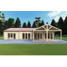 Winterfestes Holzhaus AGNESE auf einer Ebene 14x6, 44/100/44mm, Frontansicht