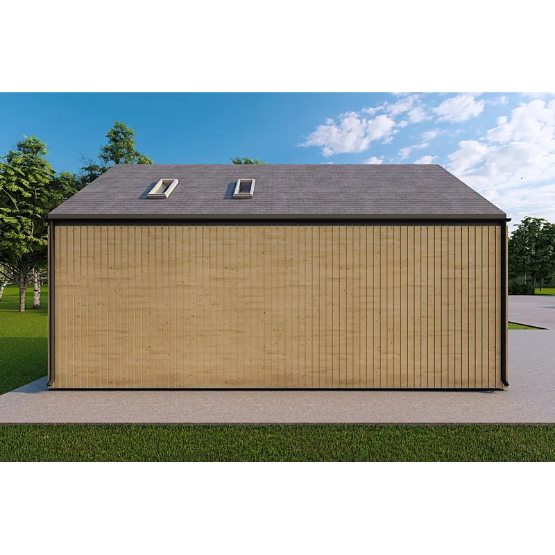 Fertighaus Holzhaus mit Holzverkleidung PENELOPE 12x6, 44/120/30/40 mm, linke Seite
