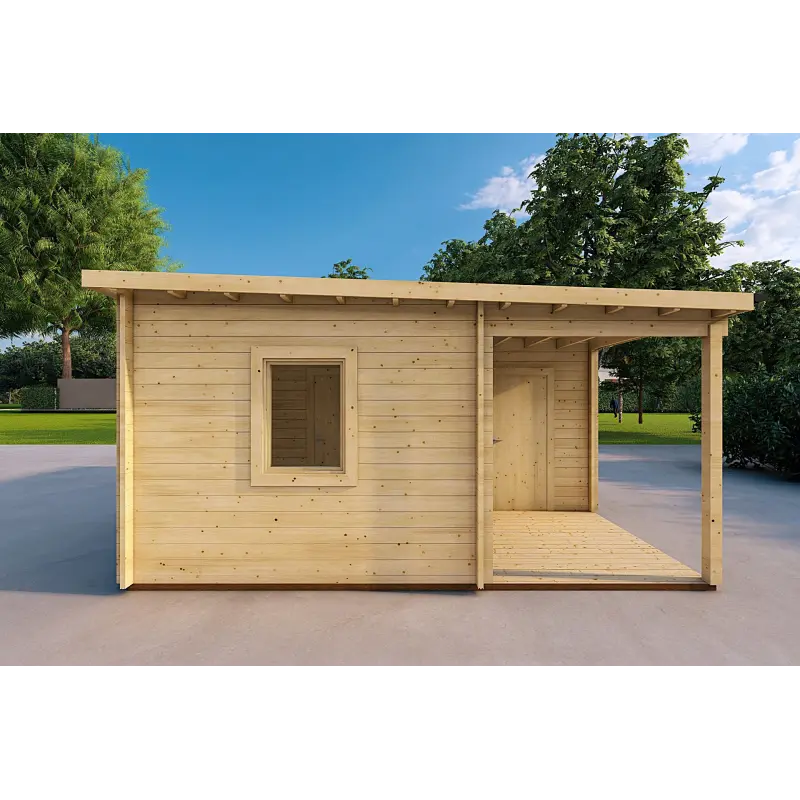 Garage Holzdach mit Veranda und Abstellraum 5.2x5.7, 44mm, rechte Seite
