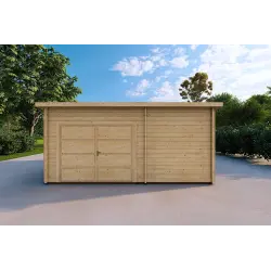 Garage Holzdach mit Veranda und Abstellraum 5.2x5.7, 44mm, Frontansicht