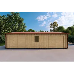 Holz-Doppelgarage mit separaten Abstellräumen 9.6x6.4, 44/100/40 mm Cladding, Frontansicht