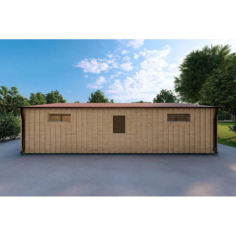 Holz-Doppelgarage mit separaten Abstellräumen 9.6x6.4, 44/100/40 mm Cladding, Rückansicht