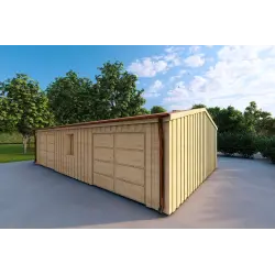 Holz-Doppelgarage mit separaten Abstellräumen 9.6x6.4, 44/100/40 mm Cladding, Frontansicht rechte Seite