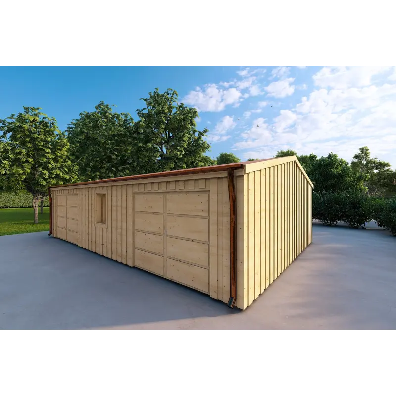 Holz-Doppelgarage mit separaten Abstellräumen 9.6x6.4, 44/100/40 mm Cladding, Frontansicht rechte Seite