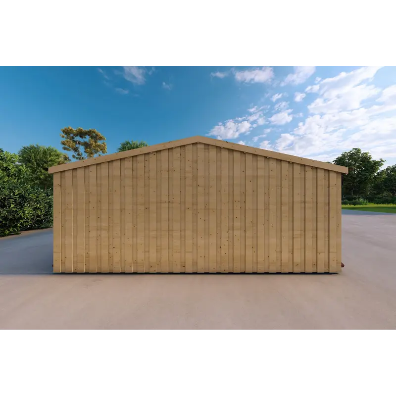 Holz-Doppelgarage mit separaten Abstellräumen 9.6x6.4, 44/100/40 mm Cladding, linke Seite