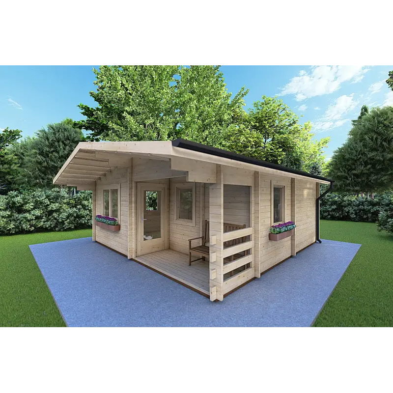 Gartenbüro ELBA 6x6, 44mm, Frontansicht rechte Seite