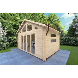 Gartenhaus VIVIENNE 5x3.5, 44mm, Frontansicht rechte Seite