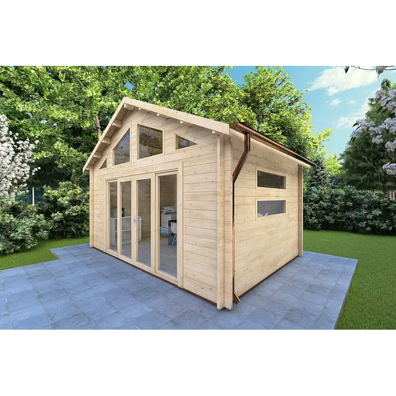 Gartenhaus VIVIENNE 5x3.5, 44mm, Frontansicht rechte Seite