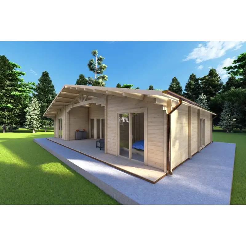 Moderne Holzhaus NATALIA 95 m², 68mm, Frontansicht rechte Seite