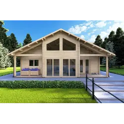 Blockbohlenhaus ASPEN 80 m², 68mm, Frontansicht