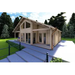 Blockbohlenhaus ASPEN 80 m², 68mm, Frontansicht rechte Seite