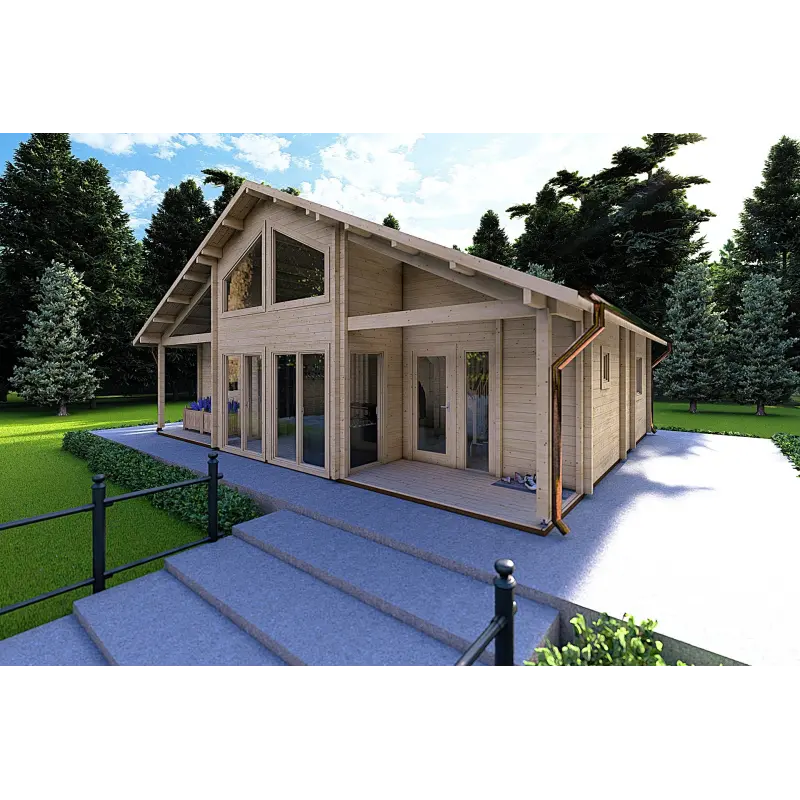 Blockbohlenhaus ASPEN 80 m², 68mm, Frontansicht rechte Seite