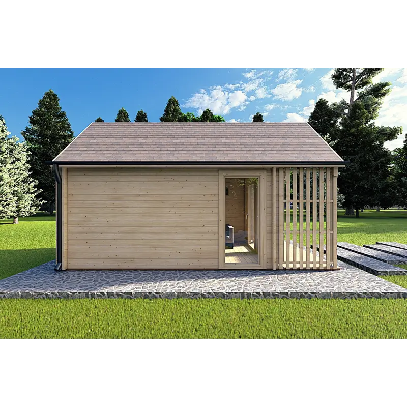 Moderne Gartenhaus NINA 6x3, 44mm, linke Seite