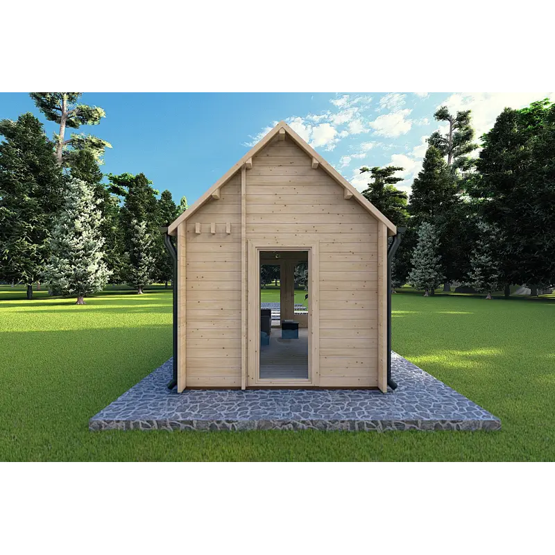 Moderne Gartenhaus NINA 6x3, 44mm, Rückansicht