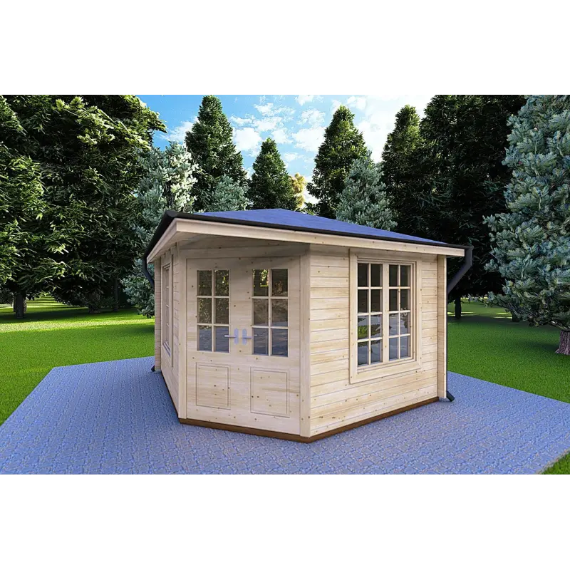 Moderne Gartenhaus KARIN 3.5x3.5, 40mm, Frontansicht rechte Seite