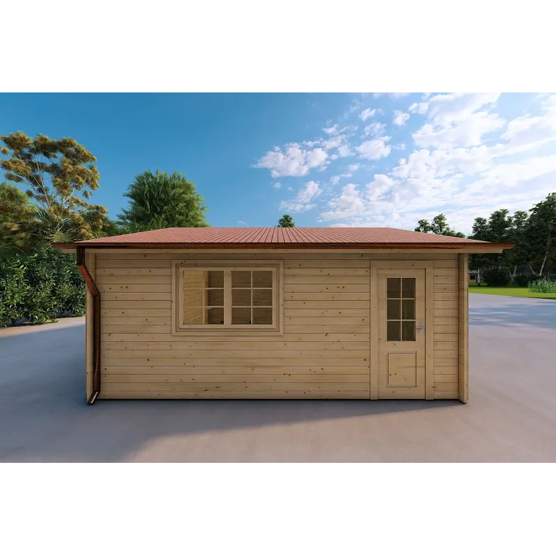 Doppelgarage aus Holz mit Holzdach 30 m², 40mm, rechte Seite