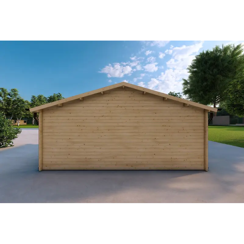 Doppelgarage aus Holz mit Holzdach 30 m², 40mm, Rückansicht