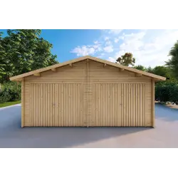 Doppelgarage aus Holz mit Holzdach 30 m², 40mm, Frontansicht