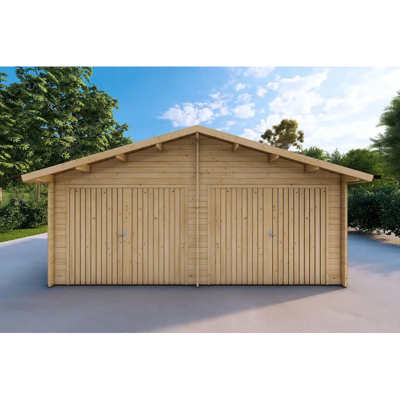 Doppelgarage aus Holz mit Holzdach 30 m², 40mm, Frontansicht
