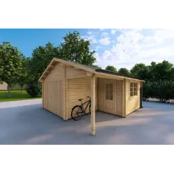 Garage aus Holz 30 m², 40mm, Frontansicht rechte Seite