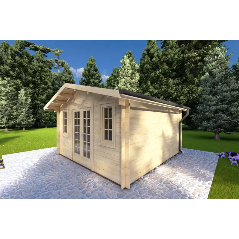 Gartenhaus Holz BENEDETTA 4x4, 40mm, Frontansicht rechte Seite
