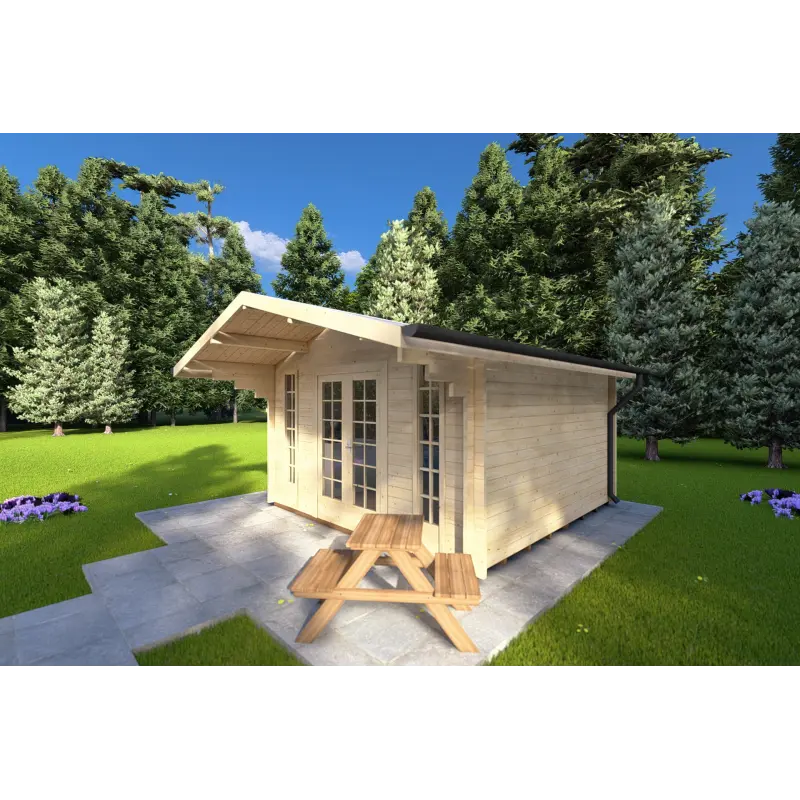 Gartenhaus Holz MARGHERITA 3.8x3.8, 40mm, Frontansicht rechte Seite