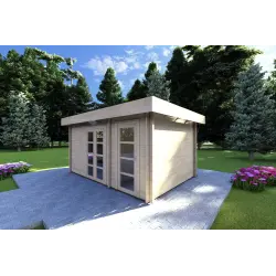 Moderne Gartenhaus SVEVA 5x3, 40mm, Frontansicht rechte Seite
