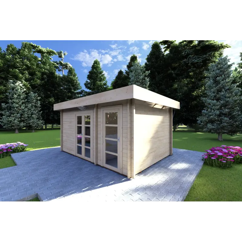 Moderne Gartenhaus SVEVA 5x3, 40mm, Frontansicht rechte Seite