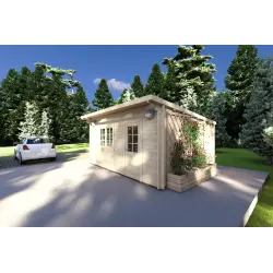 Moderne Gartenhaus DESY 5x4, 40mm, Frontansicht rechte Seite