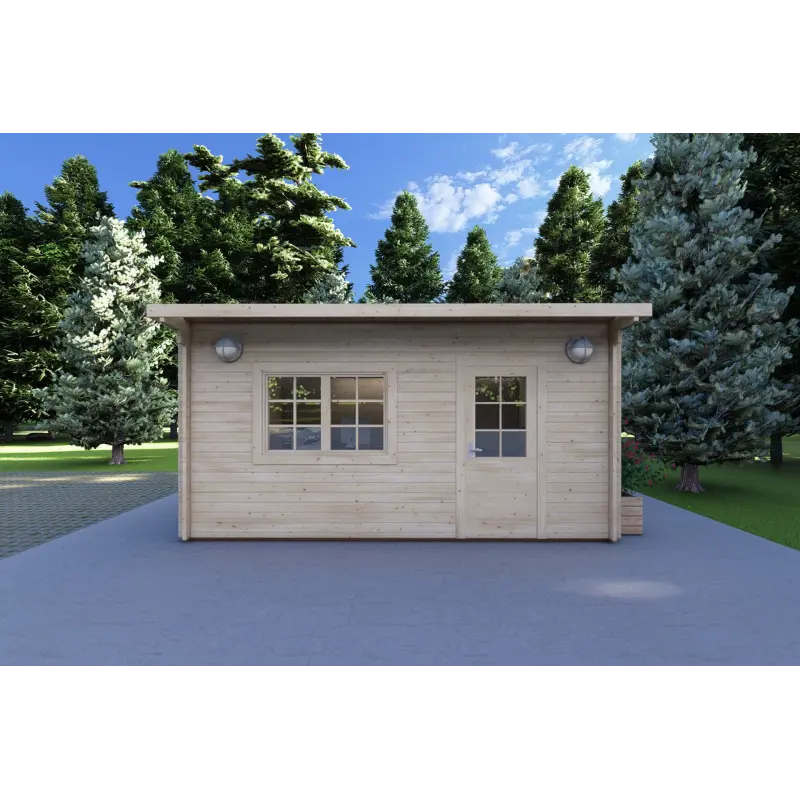 Moderne Gartenhaus DESY 5x4, 40mm, Frontansicht