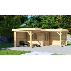 Moderne Gartenhaus REBECCA 6x6, 44mm, Frontansicht