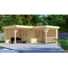Moderne Gartenhaus REBECCA 6x6, 44mm, Frontansicht rechte Seite